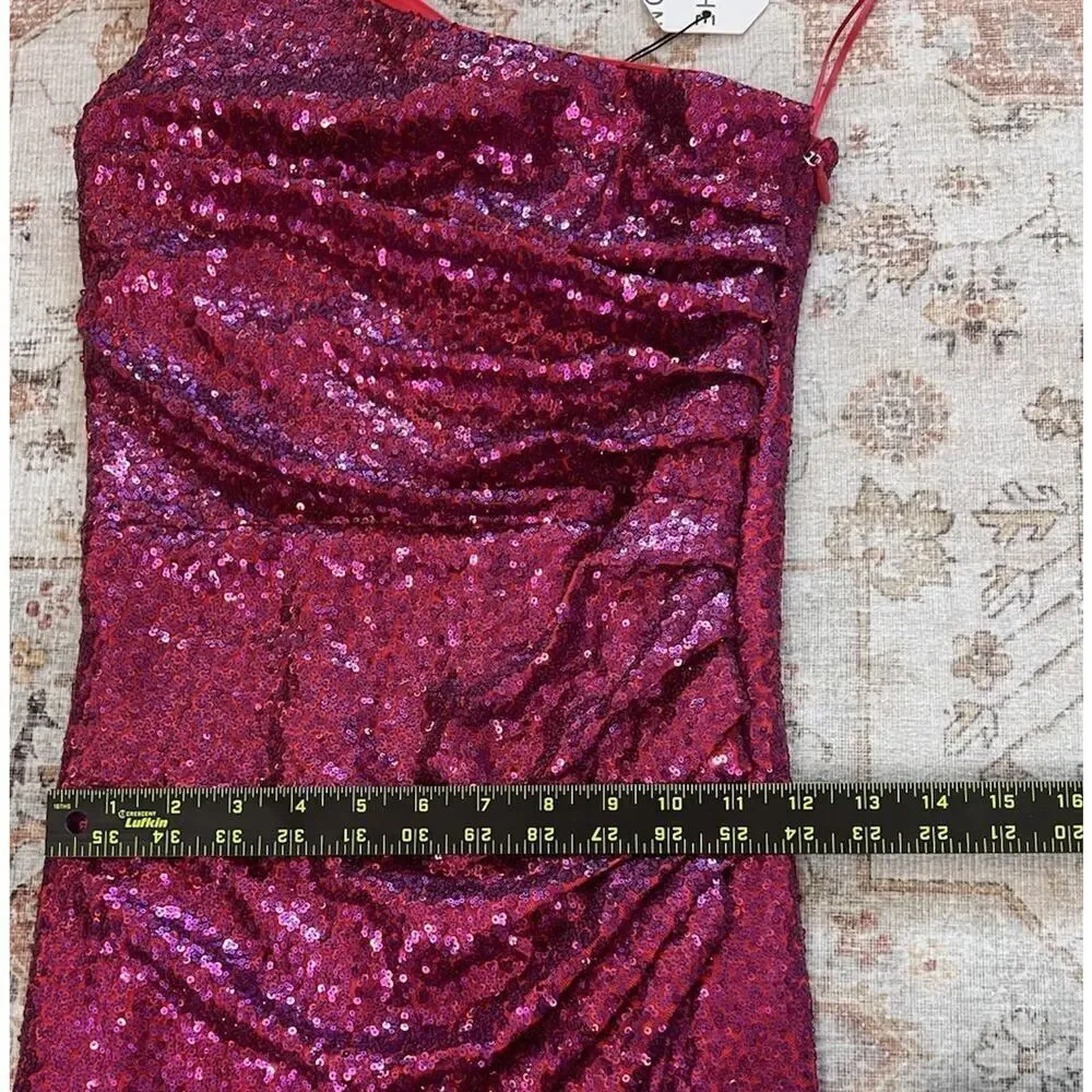 Dress The Population Martine Sequin One Shoulder Dress in Fuchsia Size S NWT - Picture 4 of 15
